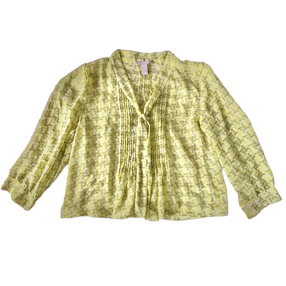 Banana Republic Cropped Pussy Bow Sheer Top 3/4 Sleeves Size Small Petite